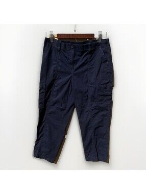 Chico's Women Blue Solid Flat Front Capri Pants Cropped Regular Size 1 26 Inseam